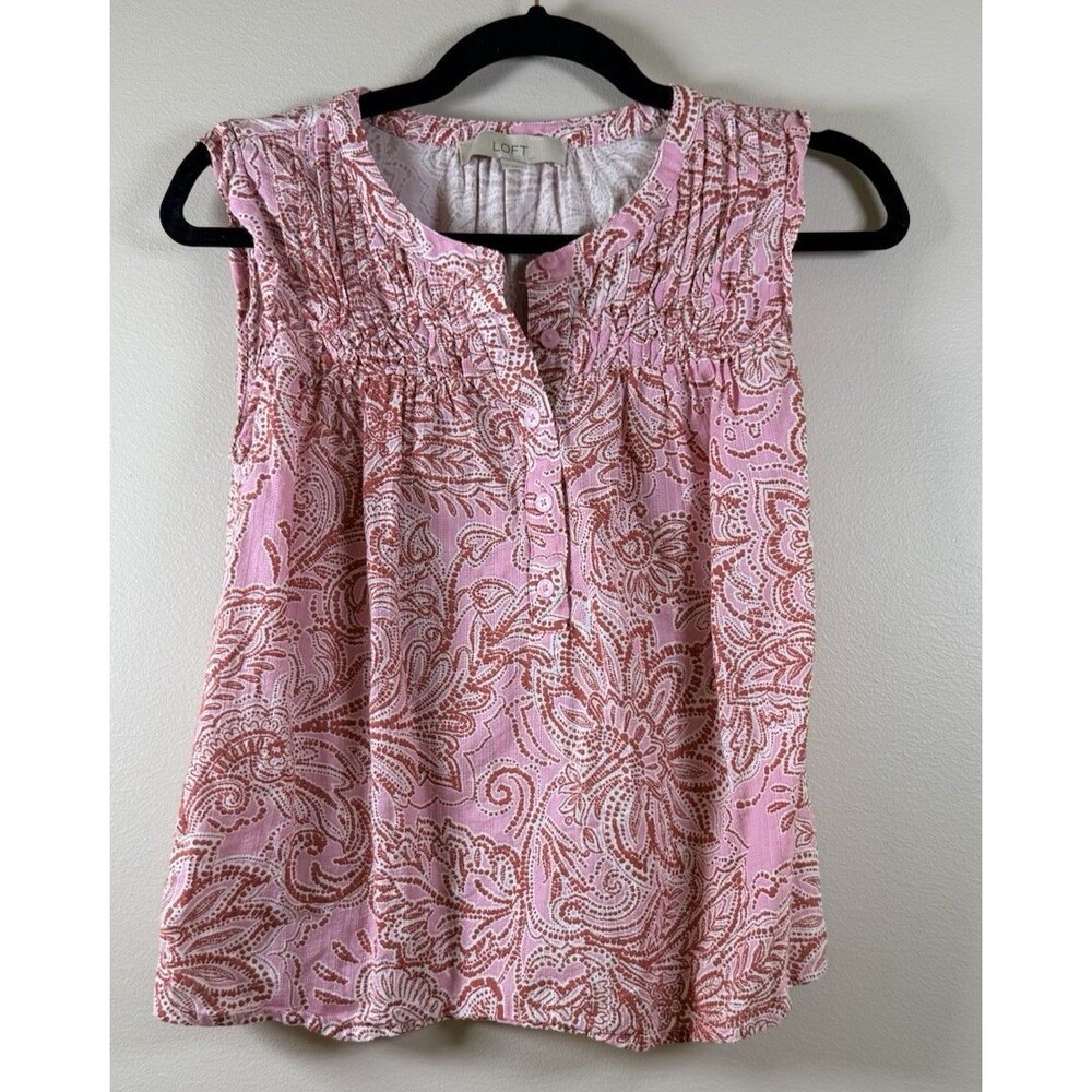 LOFT Womens Pink Paisley Sleeveless Button Front Woven Blouse Top - S